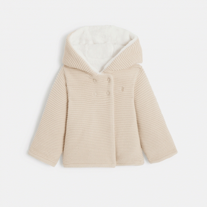 Топло плетено яке с подплата от мека боа с качулка