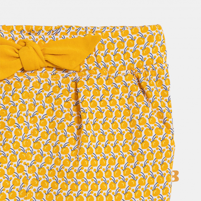 Жълт панталон с ластик на талията и графичен принт