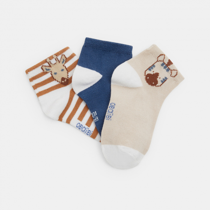 Бежови къси чорапи с животни (пакет от 3 бр.)
