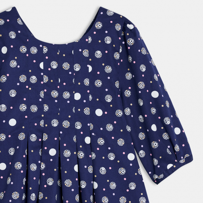 Синя рокля с буфан ръкави