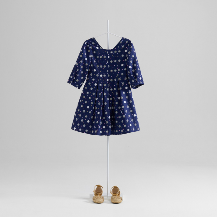 Синя рокля с буфан ръкави