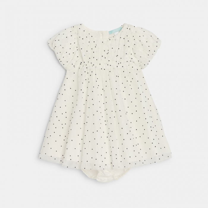 Рокля на точки от бял тюл