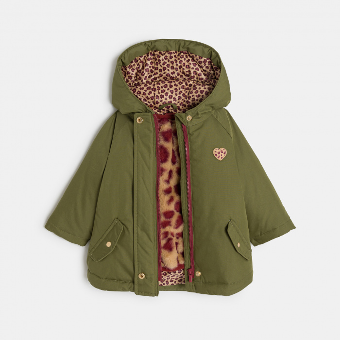 Парка в цвят каки с леопардова подплата