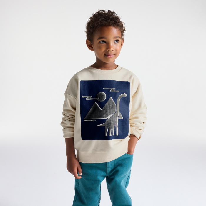 Бял суитшърт с мотив на динозаври