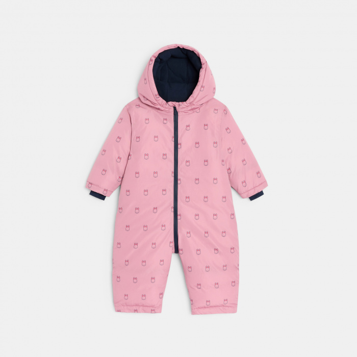 Розов снежен гащеризон със заек