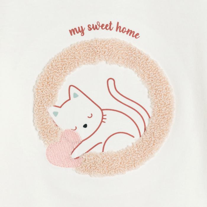 Бяла тениска с мотиви на котка