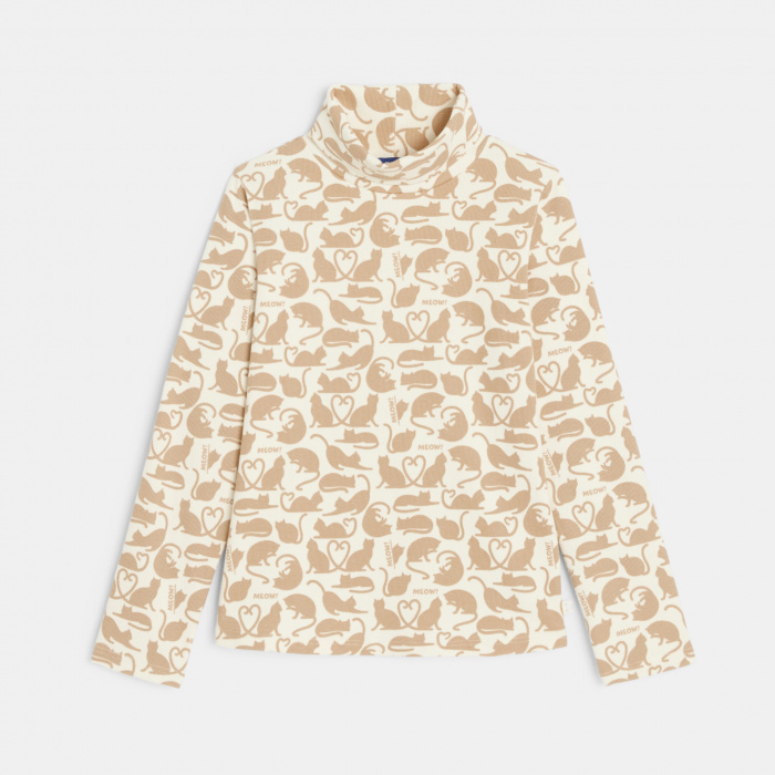 Бежова тениска с дълъг ръкав и принт