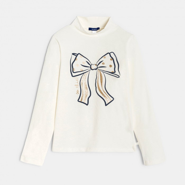 Бяла тениска с поло яка и мотив