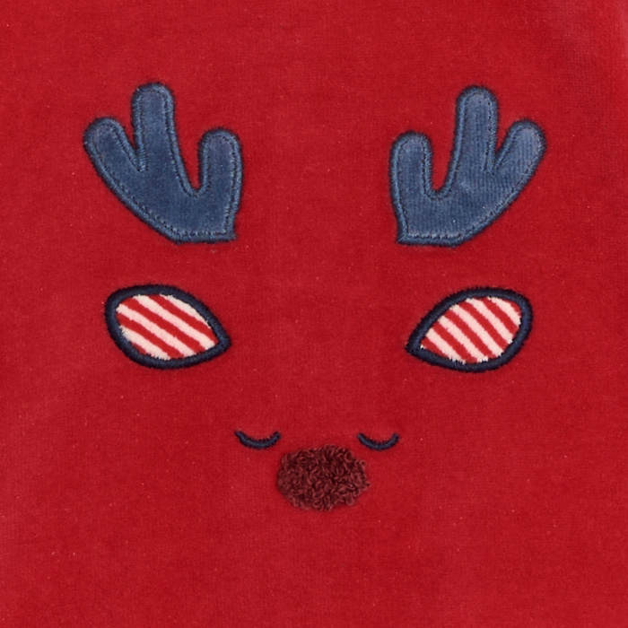 Червена кадифена пижама с мотив на елен