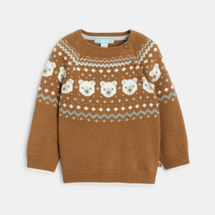 Кафяв жакардов пуловер