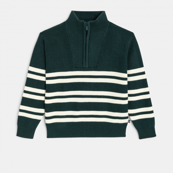 Зелен раиран пуловер с цип