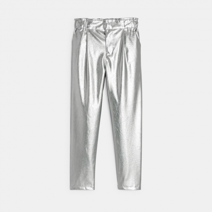 Сребристи панталони с висока талия