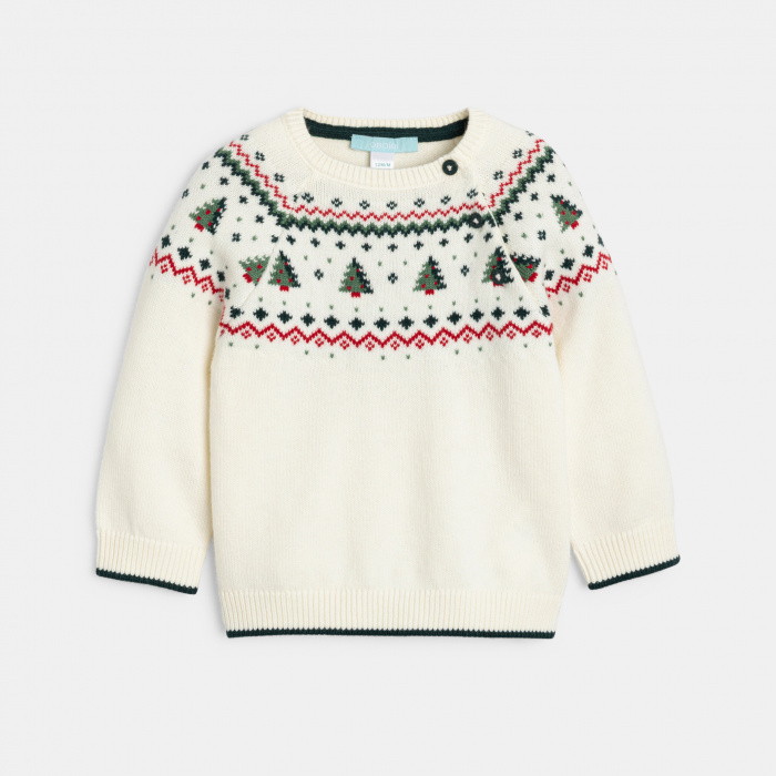 Бял жакардов пуловер