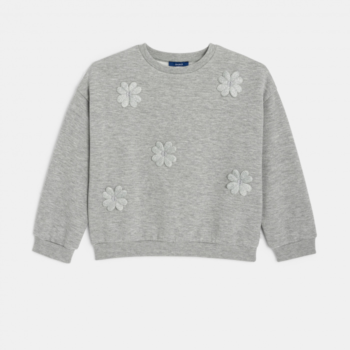 Сив суитшърт с апликации на цветя