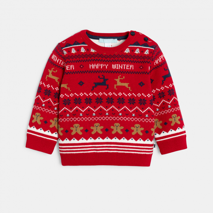 Червен жакардов пуловер