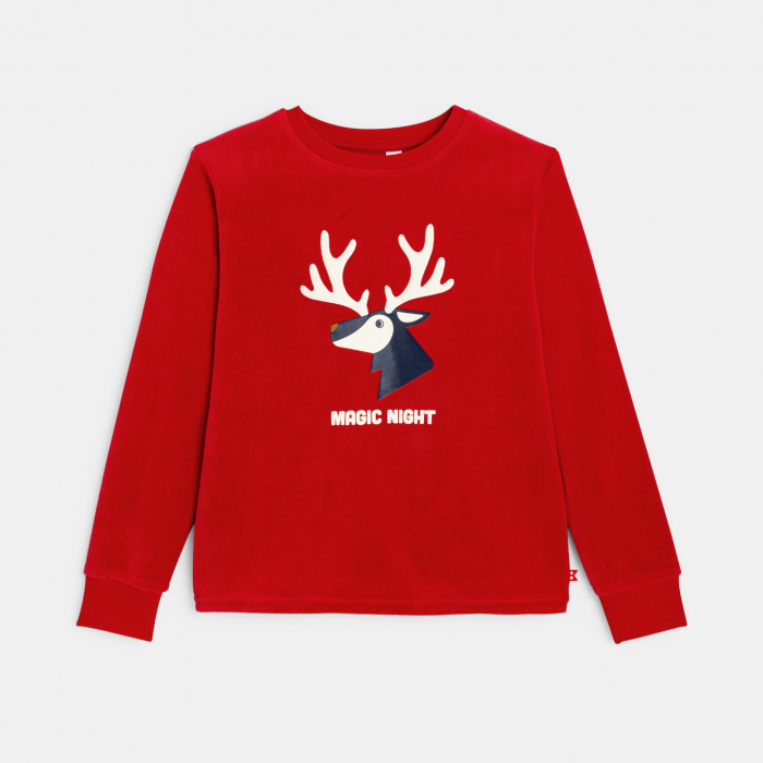 Червена пижама от две части с мотив на елен