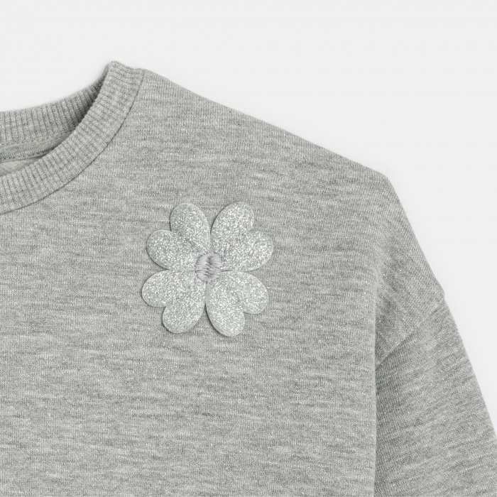 Сив суитшърт с апликации на цветя