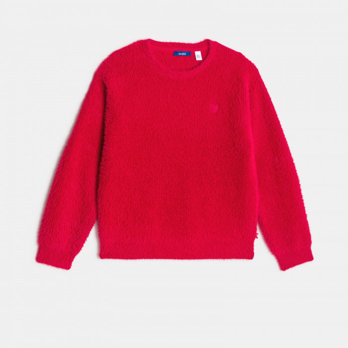 Червен плетен пуловер