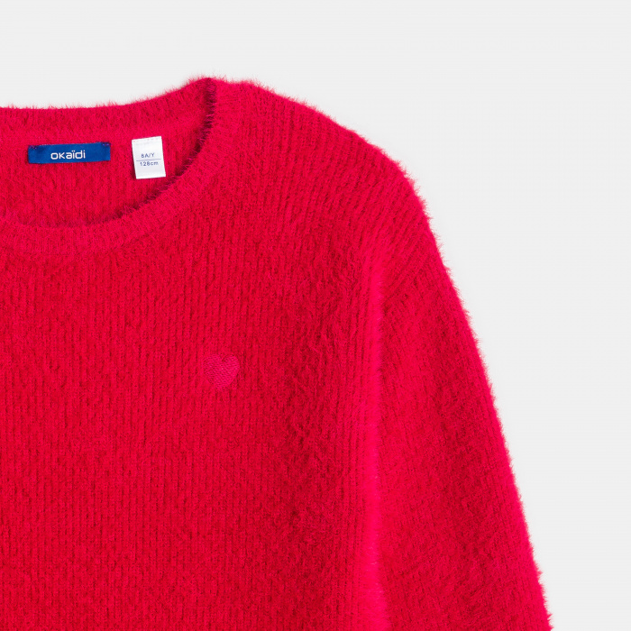 Червен плетен пуловер