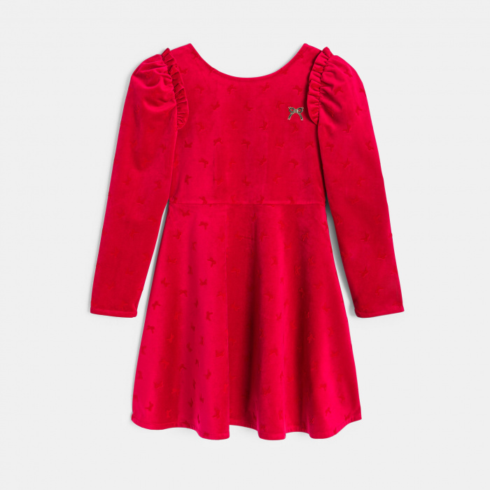 Червена рокля с принт на панделки