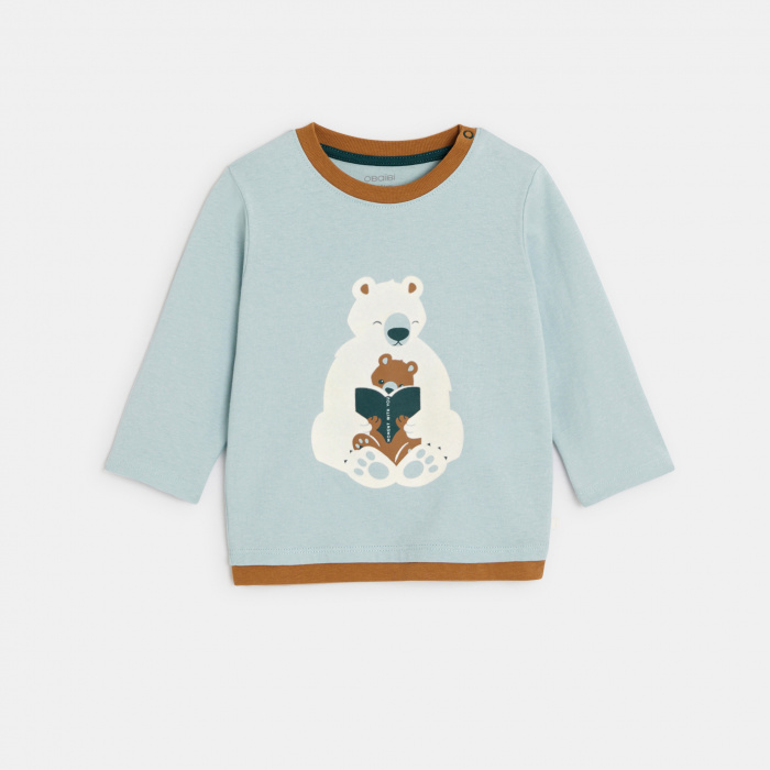 Синя тениска с дълъг ръкав и мотив на мече