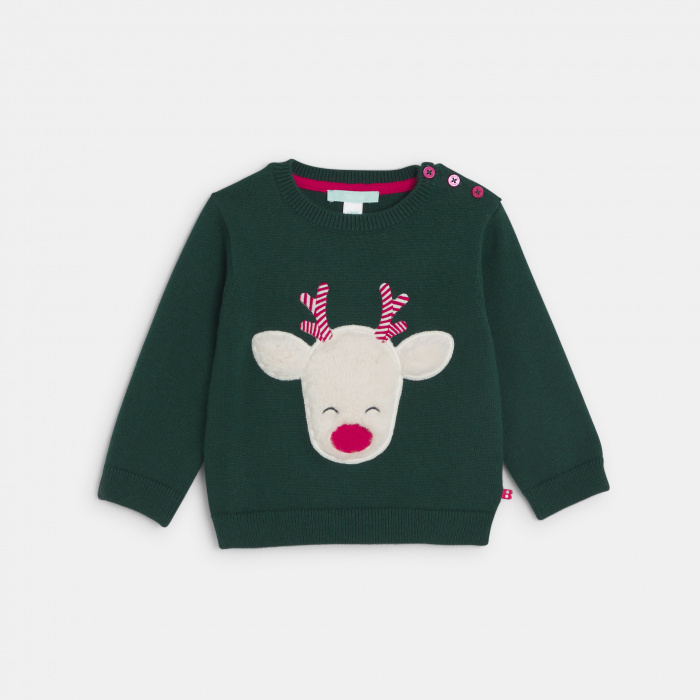 Зелен пуловер с щампа на северни елени