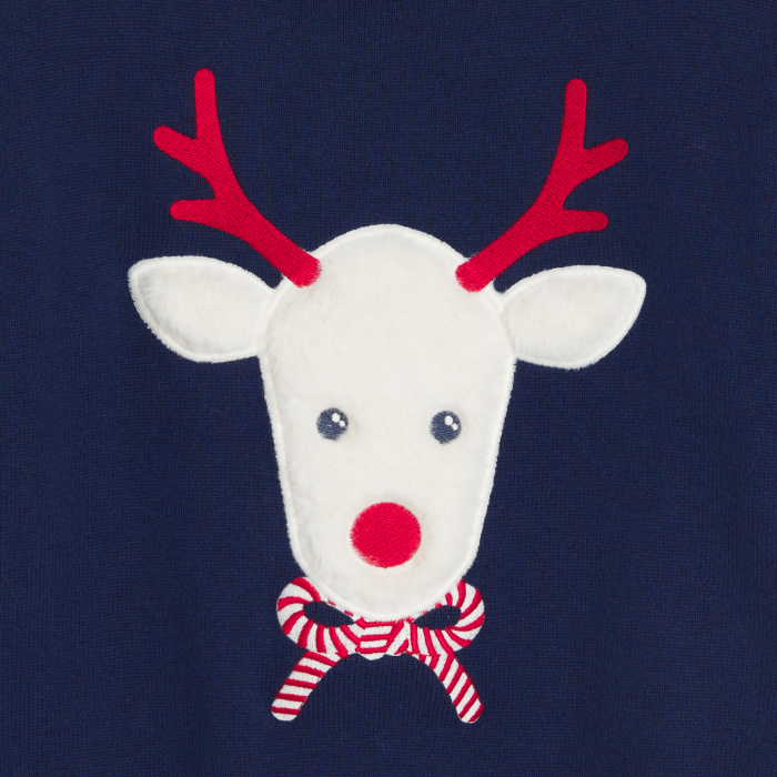 Тъмносин пуловер с щампа на елен