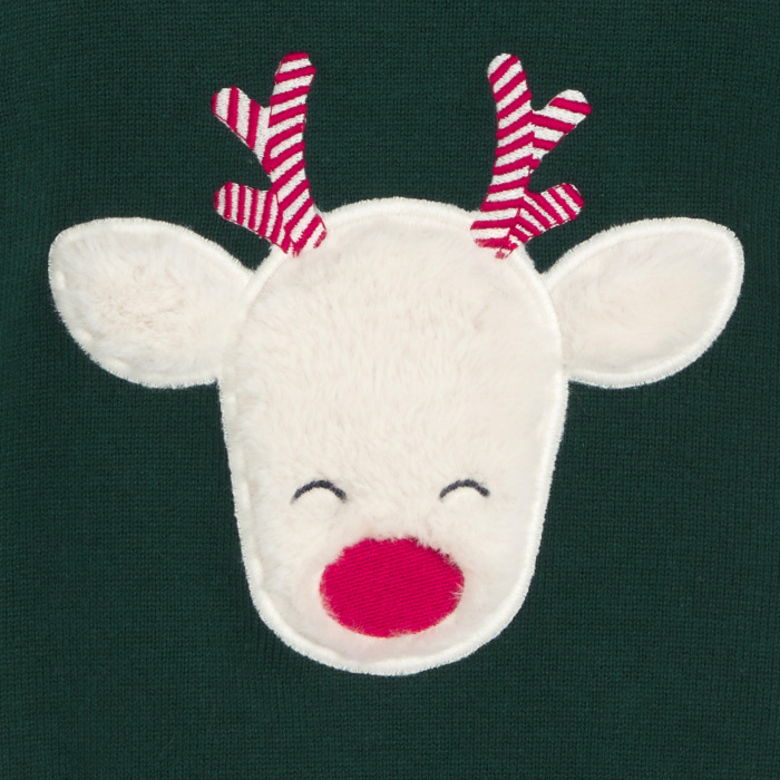 Зелен пуловер с щампа на северни елени