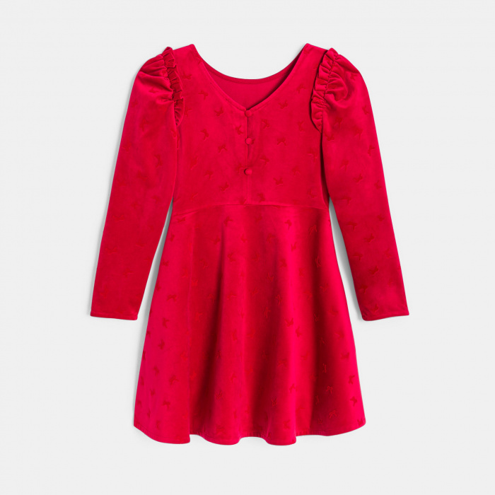 Червена рокля с принт на панделки