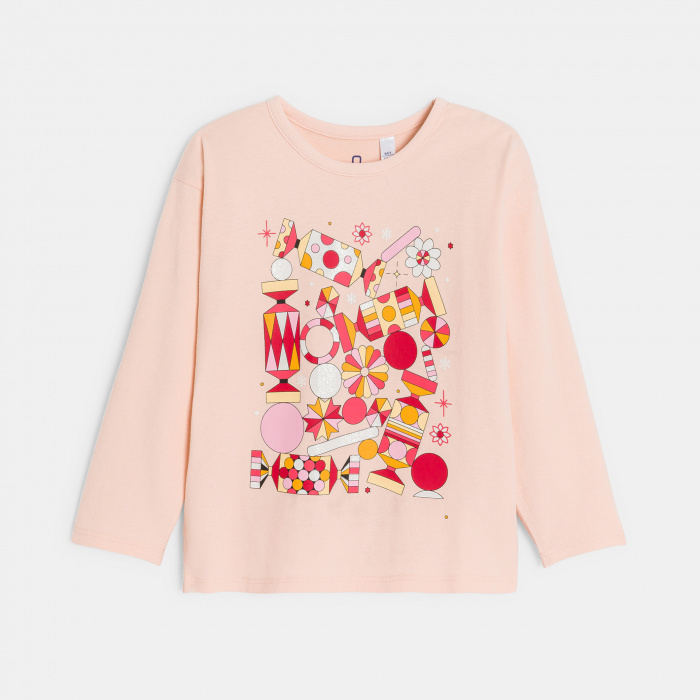Розова тениска с дълъг ръкав, Okaïdi X Maison Tangible