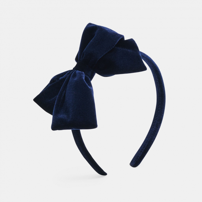 Синя лента за коса с панделка