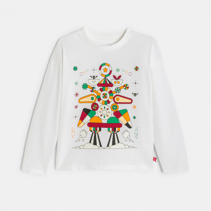 Бяла тениска с дълъг ръкав Okaïdi X Maison Tangible