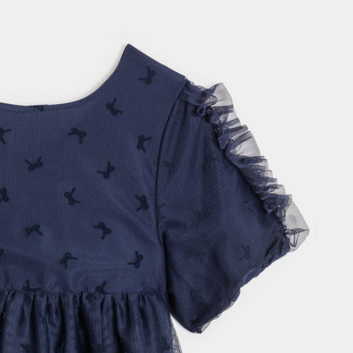 Синя рокля с буфан ръкав