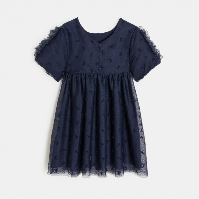 Синя рокля с буфан ръкав