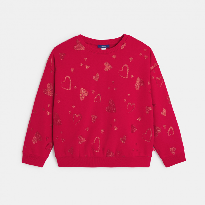 Червен суитшърт с шарка на сърце