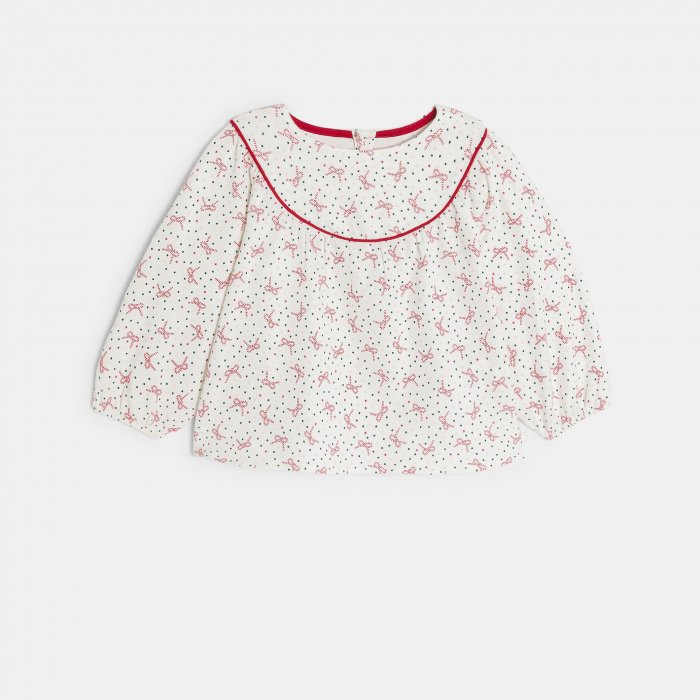 Бяла блуза с щампа на панделка