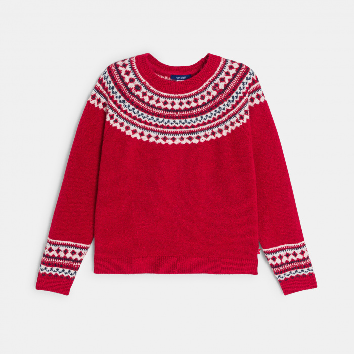 Червен жакардов пуловер