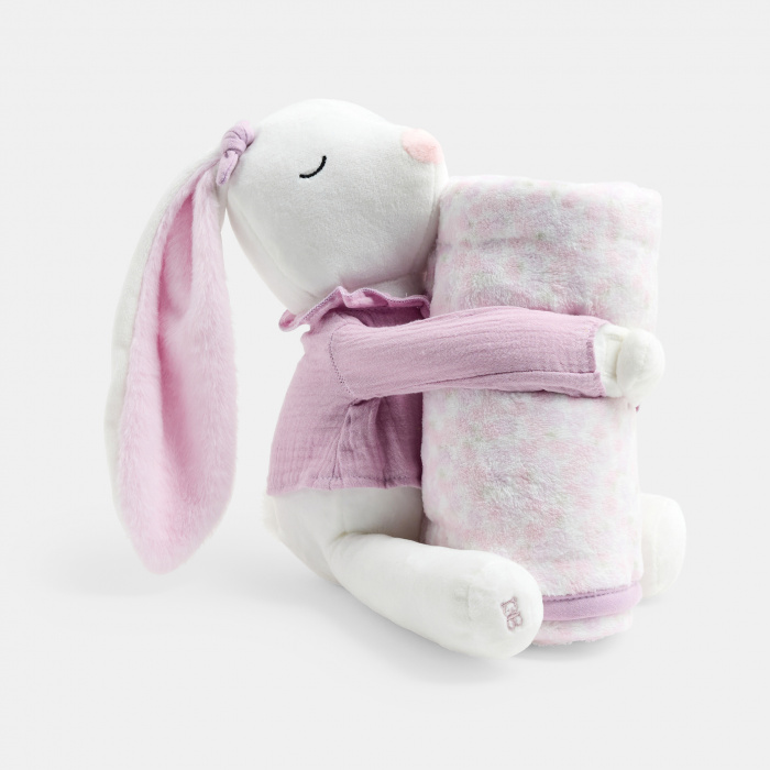 Розово плюшено зайче и одеяло