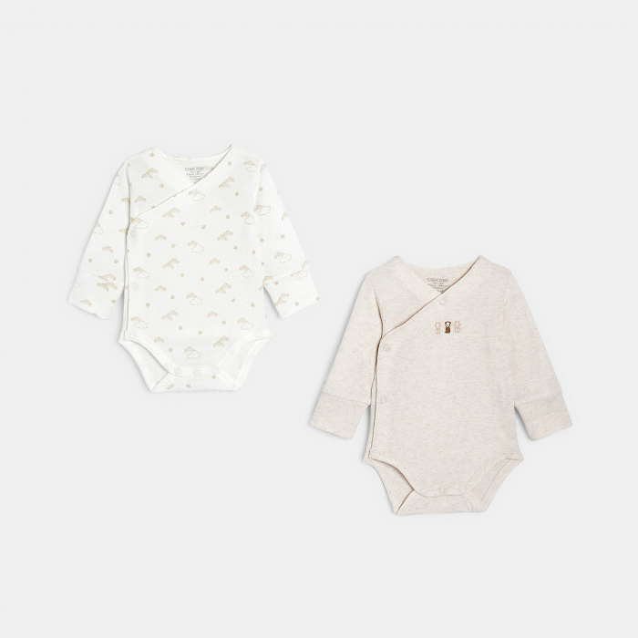 Бежово двуредно боди (комплект от 2 бр.)