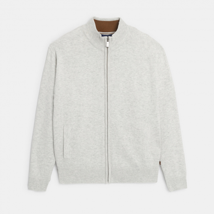 Светлосива жилетка с цип и висока яка