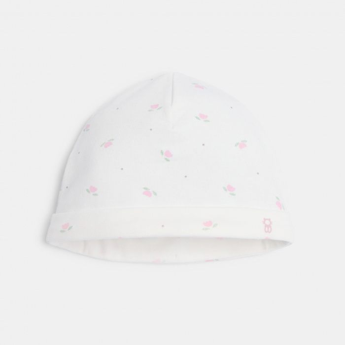 Бяла памучна шапка с цветя