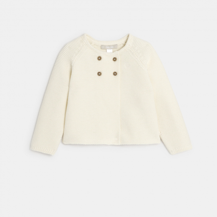 Бяла плетена жилетка с копчета