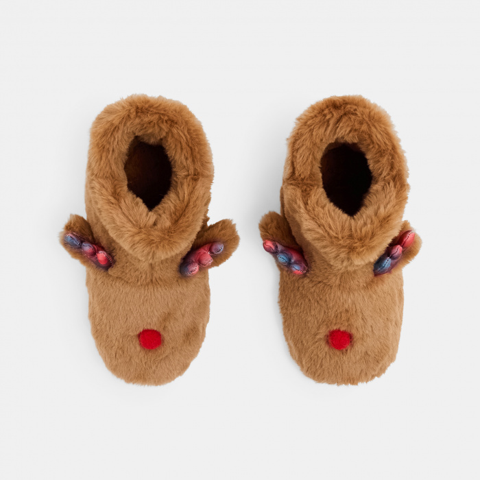 Кафяви кадифени пантофи с елени