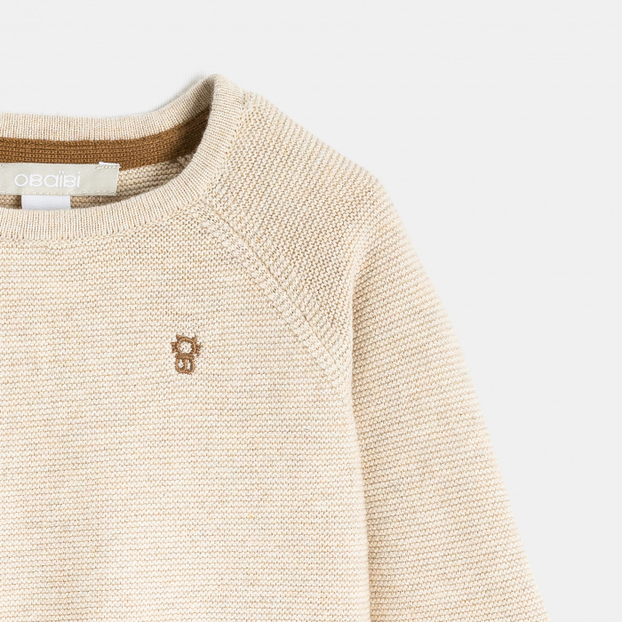 Бежов плетен пуловер