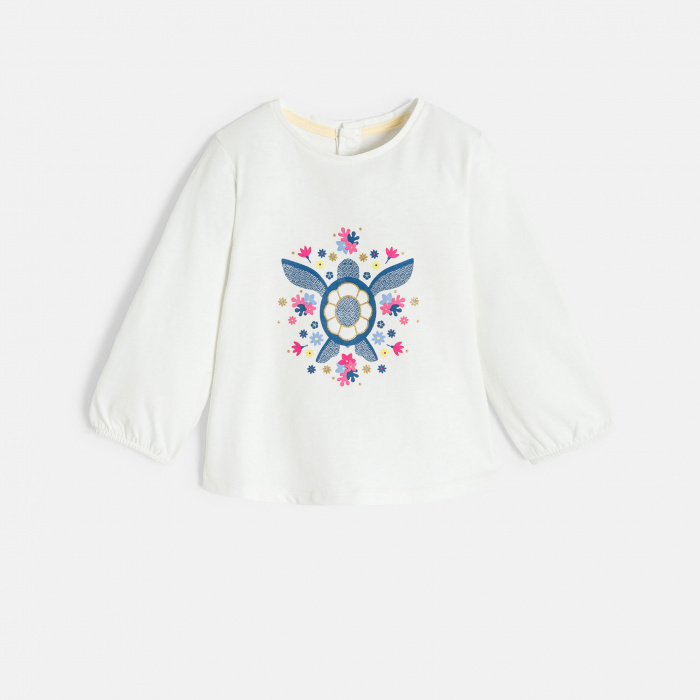 Бяла тениска с дълъг ръкав и щампа