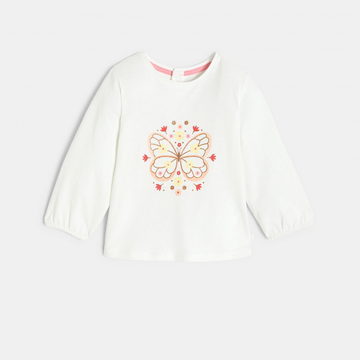 Бяла тениска с дълъг ръкав с щампа