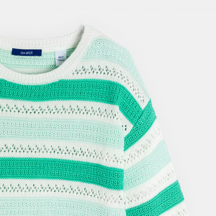 Зелен раиран пуловер