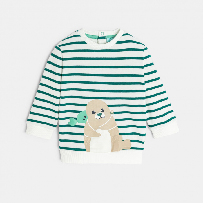 Зелен раиран суитшърт с щампа