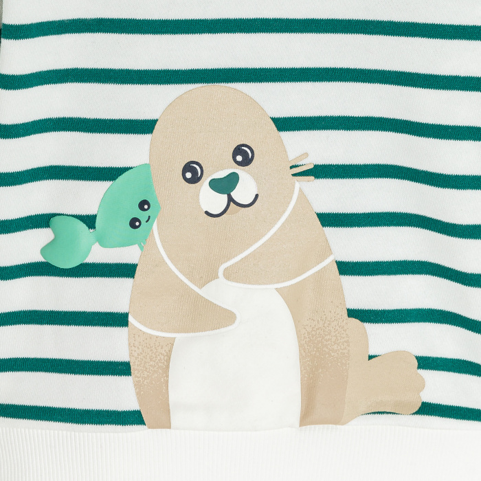 Зелен раиран суитшърт с щампа