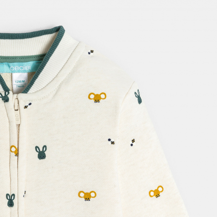 Бежов суитшърт с цип и принт